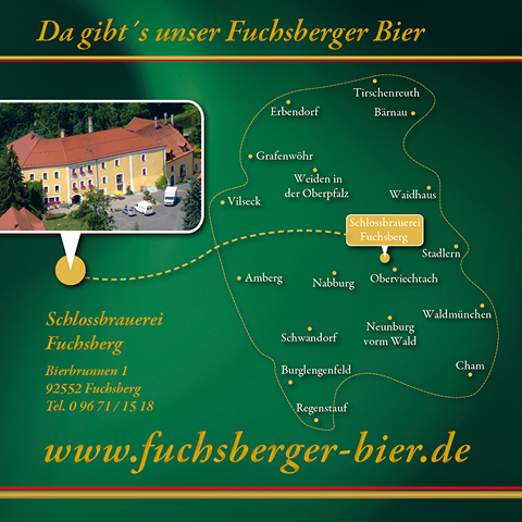 Karte des Vertriebsgebiets der Schlossbrauerei Fuchsberg